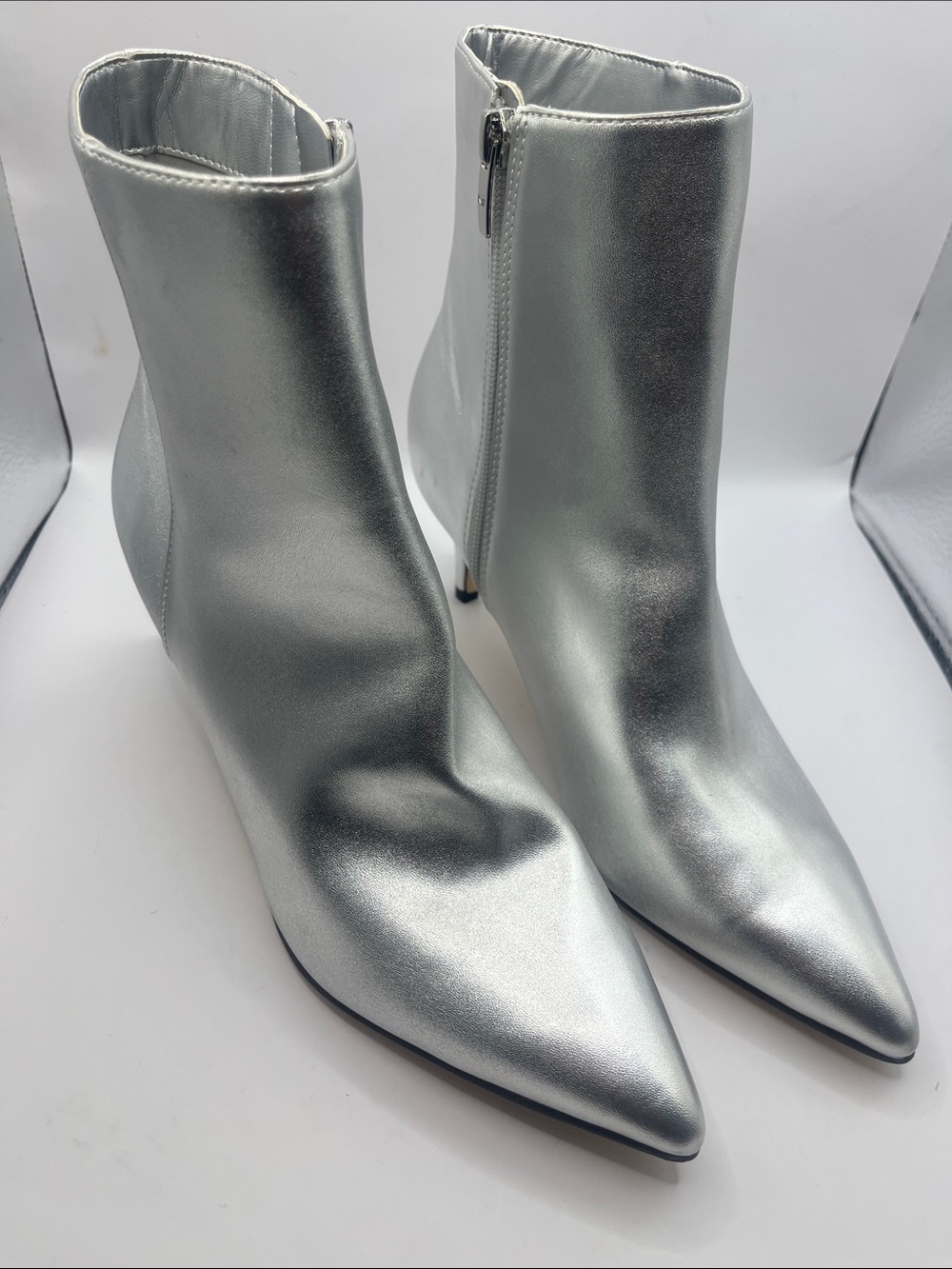 Marc Fisher Metallic Silver Pointed Toe Ankle Booties
